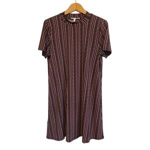 BCBG Generation short sleeve mock neck knit dress striped maroon Size L